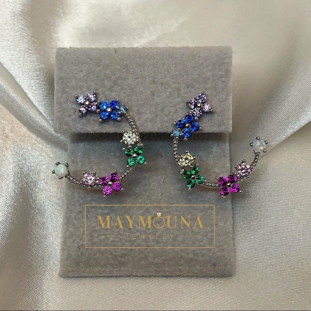 NEW🔥 925 Silver Flower Multicolored CZ Earrings
